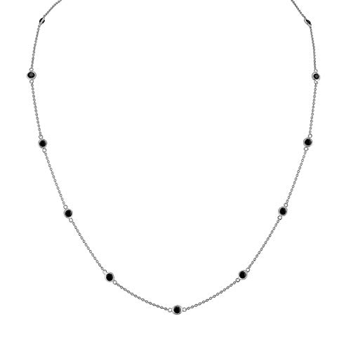 Haus of Brilliance .925 Sterling Silver 1 Cttw Treated Fancy Black Diamond Station Necklace (I1-I2 Clarity) - 18”