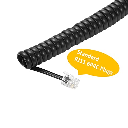 Vthahaby 2 Pack Coiled Wire 8Ft Uncoiled / 1.4Ft Coiled Landline Phone Handset Cable 4P4C Telephone Accessory Black - Thumbnail 4
