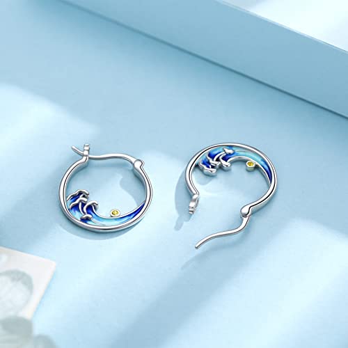 Ocean Wave Huggie Hoop Earrings S925 Sterling Silver Sea Small Cartilage Hoop Earrings Hypoallergenic Beach Opal Jewelry Birthday Gifts for Women3