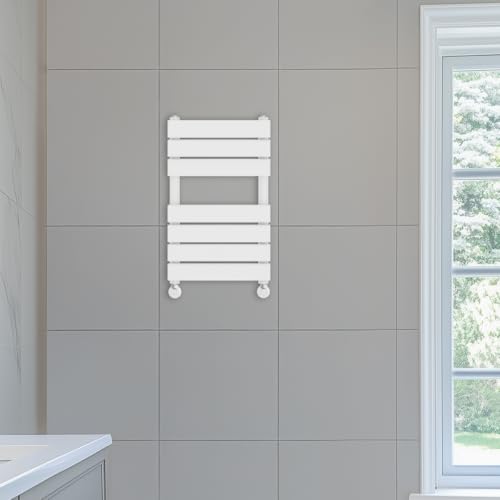 NRG 650 x 400 mm Designer Flat Panel Heated Towel Rail Gloss White Bathroom Radiator