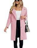 Omoone Women's Winter Wool Blend Coat Notch Lapel Mid Long Single Breasted Pea Coat Jacket Outwear(2629-Pink-S)