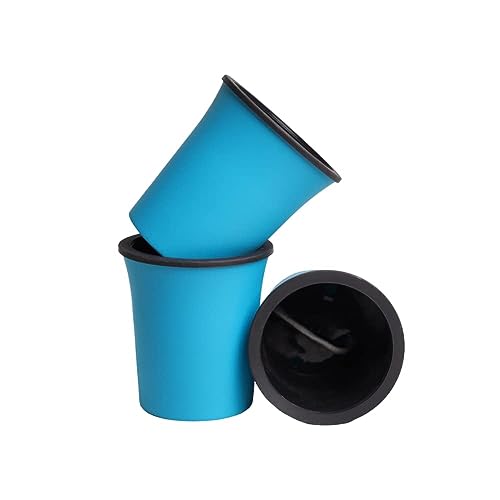 Image of Oslo Self Watering Pots | Planters for Your Home Living Room Office Decor, Round Plastic 4.3 Inch Set of 3 (Mocca) (Blue)
