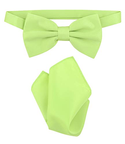 Vesuvio Napoli BowTie Solid Lime Green Color Mens Bow Tie & Handkerchief