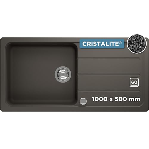 SCHOCK Granitspüle Formhaus D-100L Asphalt I Einbauspüle für 60 cm Unterschrank I Küchenspüle mit Abtropffläche I CRISTALITE Spüle hitzebeständig kratzfest I Design Spüle schwarz robust & pflegeleicht