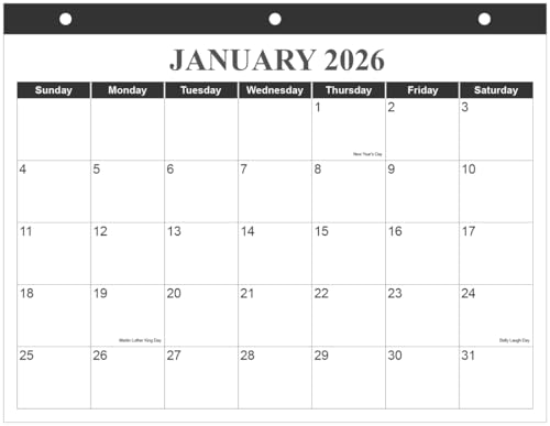 Calendar 2026 for 3 Ring Binder - Wall Calendar from January 2026 - December 2026, 12 Months Calendar with Premium Paper, 3-Hole Calendar/Planner 2025-2026, 8.5" x 11", Black Calendar 2026 for 3 Ring Binder - Wall Calendar from January 2026 - December 2026, 12 Months Calendar with Premium Paper, 3-Hole Calendar/Planner 2025-2026, 8.5" x 11", Black