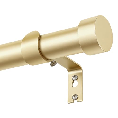 KAMANINA Tringle à Rideau Or, 80 à 218 cm Tringle à Rideaux Extensible, Barre Rideau Réglable 25 mm de Diamètre avec Couvercle et Supports Ensemblede, Fenêtre Décorative pour Chambre et Salon