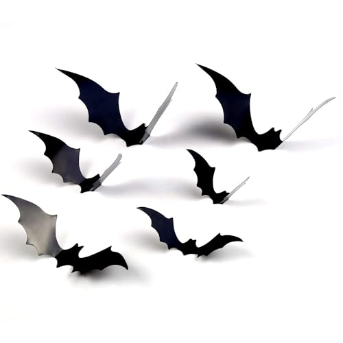 DIYASY Bats Wall Decor, 120 Pcs 3D Bat Halloween Decoration Stickers for Home Decor 4 Size Waterproof Black Spooky Bats for Room Decals