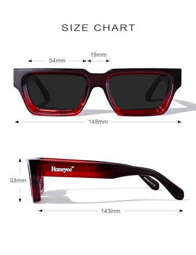 Image of Roneyee Rectangle Sunglasses Men Women Trendy Retro Sunglass UV Protection Fashion Acetate Stylish Square