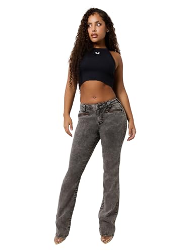 True Religion Women's BEECA Boot Cut Jeans - Zipper Pocket Mid-Rise Big T Stitching2