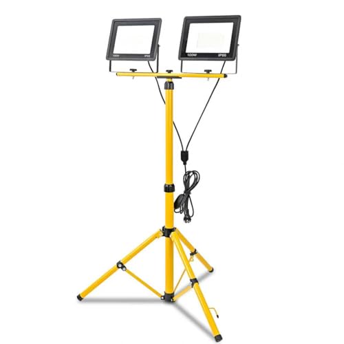 200W Led Baustrahler 20000LM Superhelle Arbeitsleuchte mit Verstellbarer Stativ und 3m Kabel EU Stecker Arbeitsscheinwerfer Wasserdicht IP66 für Garage Werkstatt Baustelle Kaltweiß (200 Watt)
