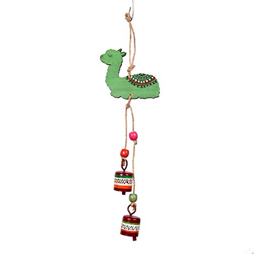 Image of Aakriti Art Creations Green Alpaka Wind Chime with 2 Metal Bells | Handmade Modern Art Wooden & Metal Wind Chime | Outdoor & Indoor Decorative Wind Chimes for Balcony, Garden, Living Room & Gifting