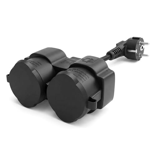 Doppelstecker Außen Y-Stromkabel mit Winkelstecker & Klappdeckel Verlängerungskabel Doppelstecker 1 auf 2 für Garten Küche Schwarz Outdoor Steckdose für Innen & Außen