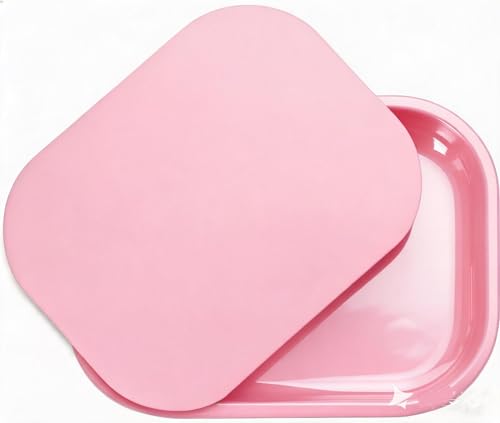 Small Metal Trays with PVC Soft Magnetic Lid Metal Tray with Lid Cover Small Cute Decorative Tray Ideal Storage for Home or on The Go, 7" x 5.5" (Pink)