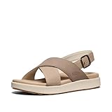 KEEN Elle Luxe - Sandalias de cuero cómodas con correa cruzada para mujer, Plaza Taupe/Brindle, 36 EU