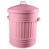 KetoPlastics Baby Pink Metal Bin with Dustbin Lid - Strong Steel 30L Bin Ideal for Home, Kitchen, Outdoor/Indoor Use, Animal Feed, Pet Food