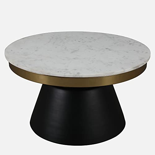 Image of HomeTown Chelsea Marble & Iron Center Table in White, Black & Gold Colour