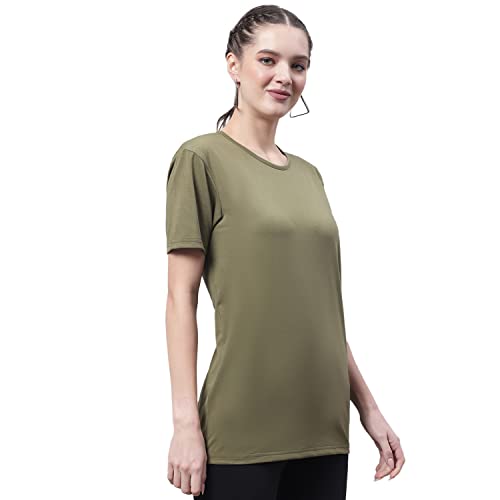 Image of Mack Jonney Women Round Neck Cotton Solid Regular Fit T-Shirt-T Anthraa 001-P