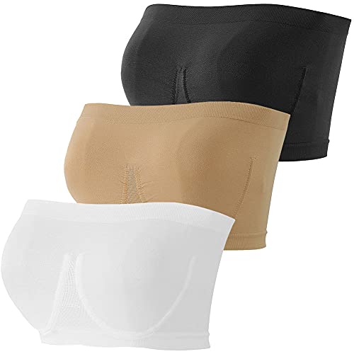 GXIN 3 pièces Soutien-Gorge Bandeau sans Bretelles pour Femmes sans Couture Confort Bralettes Stretch Non rembourré sans Fil Sport Yoga Tube Top Soutiens-Gorge (Noir, Blanc, Nu, XL) Cover