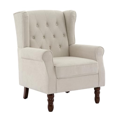 UIXE-High-Back-Accent-Chair-Upholstered-Armchair-in-Fabric-Retro-Wingback-Arm-Chair-for-Living-Room-Comfy-Single-Sofa-Bedroom-Reading-Seat-with-Solid-Wood-Legs-Beige UIXE High Back Accent Chair Upholstered Armchair in Fabric Retro Wingback Arm Chair for Living Room Comfy Single Sofa Bedroom Reading Seat with Solid Wood Legs Beige
