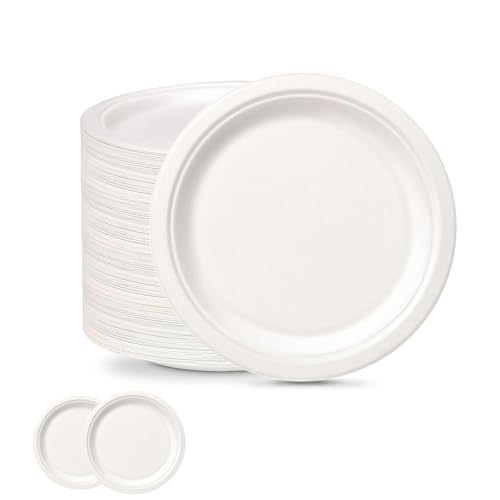 6inch Small White Paper Plates Compostable Plates,100Pcs Sturdy Sugarcane Party Paper Plate,Eco-Friendly Super Rigid Biodegradable Bagasse Plates,Heavy Duty Strong Disposable Plates for Party