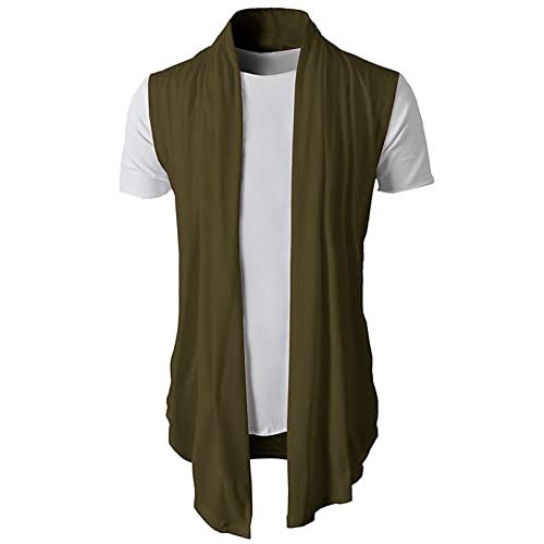 Generic Men's Muslim Clothes Men's Ruffle Shawl Collar Cardigan Sleeveless Open Front Vest Lightweight Long Length Drape Cape2