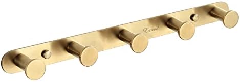 Estrend Brushed Gold Coat Rack Wall Mount Coat Hook Rail Towel Rack with 5 Heavy Duty Hooks for Entryway, Foyer, Hallway, Bathroom, Bedroom