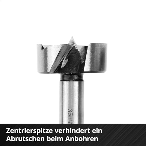 Original Einhell M-CASE 5-tlg. Forstnerbohrer-Set (aus C65 Stahl, E 6.3 Schaft, Querschneide, Zentrierspitze, konische Kopfform, 4-seitig geschlossene Vorschneide inkl. Aufbewahrungsbox)