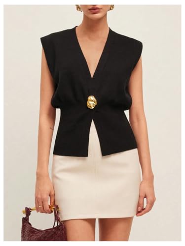 Floerns Women's Elegant Sleeveless Sweater Vest V Neck Metal Floral Knitted Tank Top2