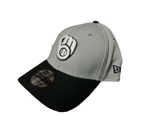 New Era Men's Milwaukee Brewers Glove Classic Flex-Fit Hat -Gray/Black Stretch Cap (US, Alpha, Medium, Large, Grey/Black)