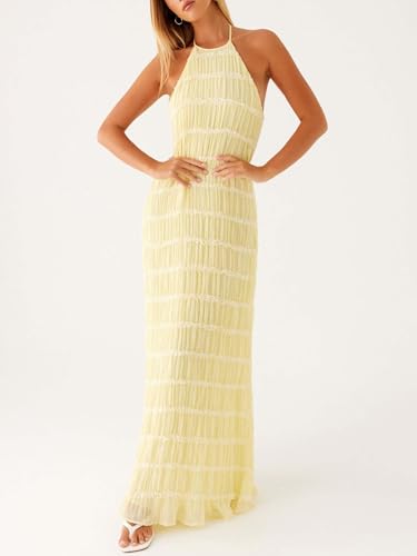 Women Y2k Backless Long Dress Halter Tie Neck Maxi Dress Flowy Beach Sundress Summer Streetwear2