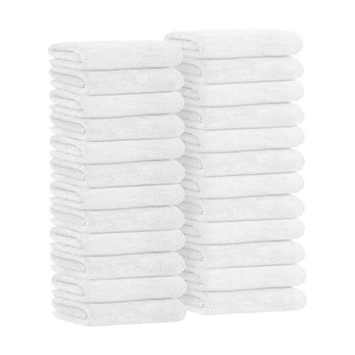 Avalon Towels Microfiber Salon Towel White Hand Towels Bulk 24 Pack 16x26 - Fleece Microfiber Hand Towel Soft & Ultra-Absorbent Ideal for Facial Spa & Gym Work Out (Not Bleach Proof)