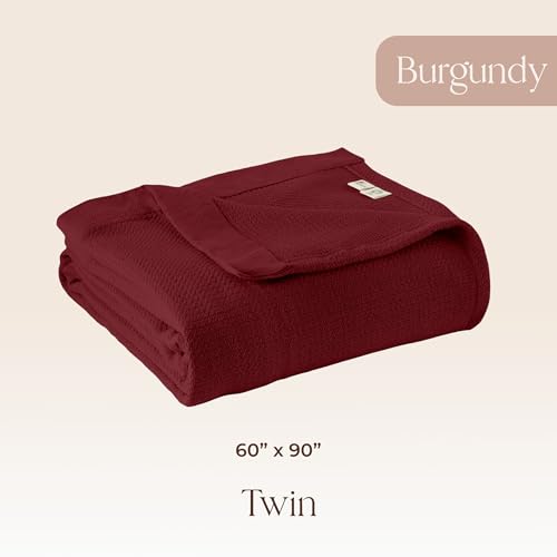 Image of 100% Organic Cotton Blanket - GOTS & Fairtrade Certified Organic Cotton Throw Blanket for Bed with a Heavy & Breathable Single Knit Weave - Great as Bedspread or Coverlet (Burgundy, Twin)