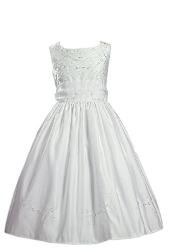 Swea Pea & Lilli Beaded Sleeveless White Satin Communion Dress