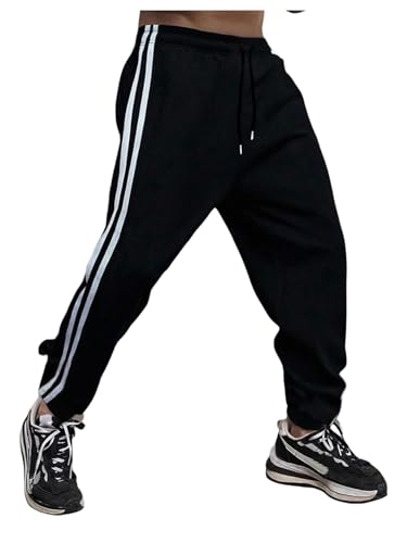 Men's Side Striped Jogger Pants Drawstring Waist Athletic Sports Running Workout Sweatpants