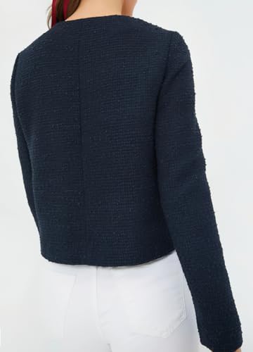 chouyatou Women's Double Breasted Tweed Blazer Jacket Business Casual Dressy Tweed Jacket Office Work Suit4