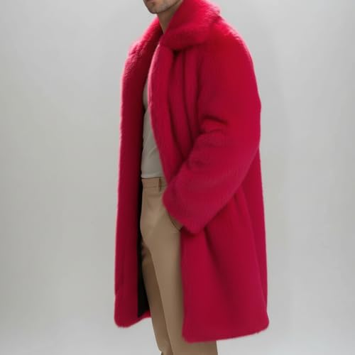 Image of Lisa Colly Men's Faux Fur Coat Winter Parka Overcoat | Men's Faux Fur Jacket, Winter Faux Fur Long Coat, Long Sleeve Fluffy Overcoat