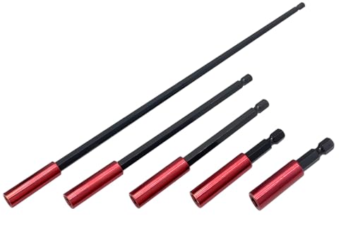 Saipor 5pcs Drill Bit Extension Set, 2/2.4/4/6/12 inch Length Magnetic Socket Drill Bit Holder, 1/4 Hex Shank Screwdriver Extension for Holding Screwdriver Bits and Screws
