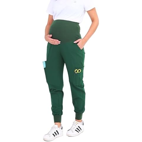 Alina Mae Maternity Scrub Jogger Pants for Women Pregnant Doctor Uniform Pant Nurse Scrub w/ 6 Pockets (Green - Large) Cover