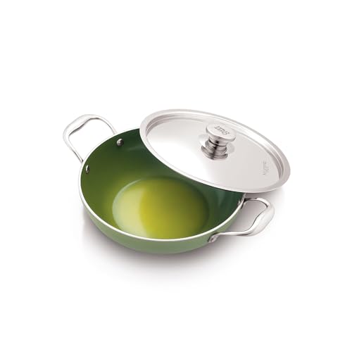 Image of The Chef Story Ceramic Cookware Mycera Series Deep Kadhai with SS Lid 28CM - 3.4 Litre | Quantaseal Technology | 100% Non- Toxic | Induction Ready | Eco-Friendly | 5* Years Warranty- Green
