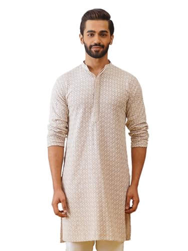 Image of Jompers Men's Pure Cotton Regular Fit Casual Sequin Embroidered Kurtas