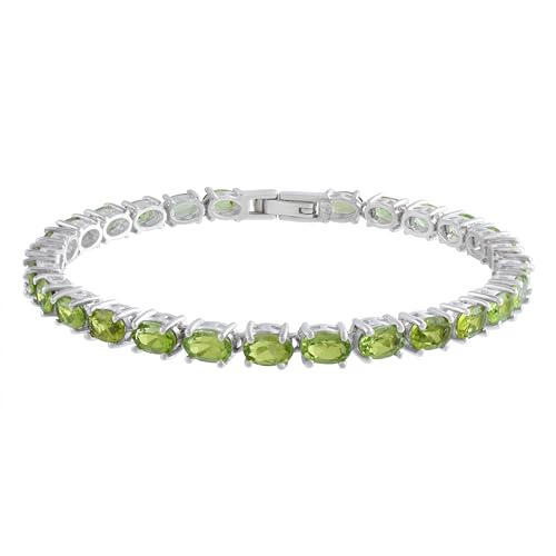Bracelet tennis péridot véritable et argent blanc rhodié de haute joaillerie