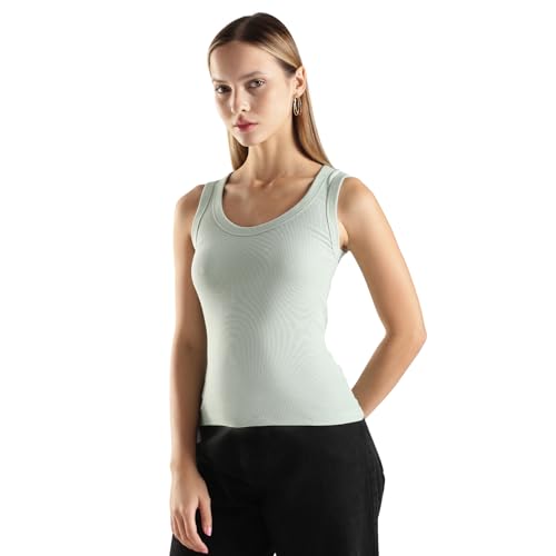 Image of TICKLED PINK Women Ribbed Tank Top Slim Fit Stretch Sleeveless Casual Summer Top