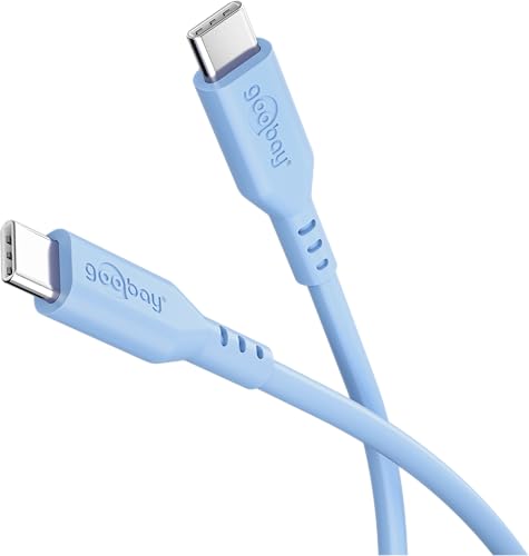 goobay Câble USB-C vers USB-C en silicone 1,5 m, bleu - Charge rapide 60 W PD, transfert de données 480 Mbit/s, flexible, anti-emmêlement, pour smartphones, ordinateurs portables, consoles, etc.