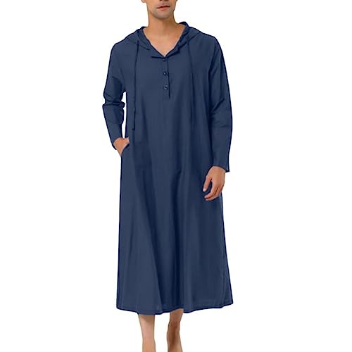 ElzEy Men’s Arab Robe Long Sleeve Hooded Loungewear Islamic Kaftan Dresses Muslim Clothes Loose Pajama Sleep Shirt