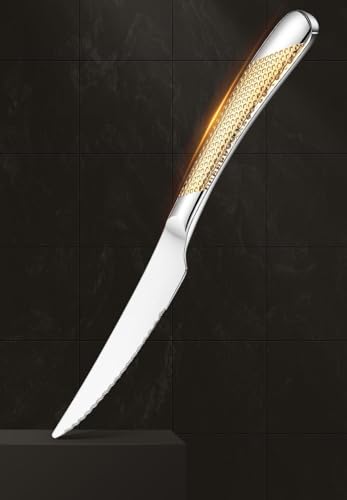 Image of Elegant Butter Spreader - Rustproof Stainless Steel, Ergonomic Grip - Perfect for Breakfast, Parties, or Kitchen Use - Polished and Easy to Clean (6 Pcs Dinner Knife, Gold)