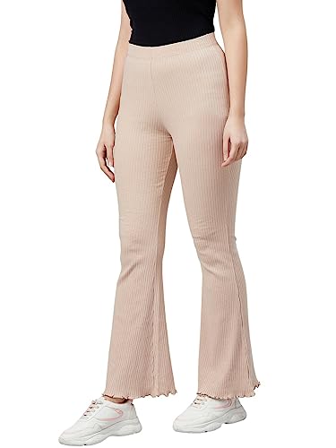 Image of BLINKIN Women's Stretch Fit Mid Rise Ribbed Stretchable Flared Pants | Boot Cut Bell Bottom Pants - Ideal for Yoga & Gym Wear, Casual Wear & Office Wear Trousers