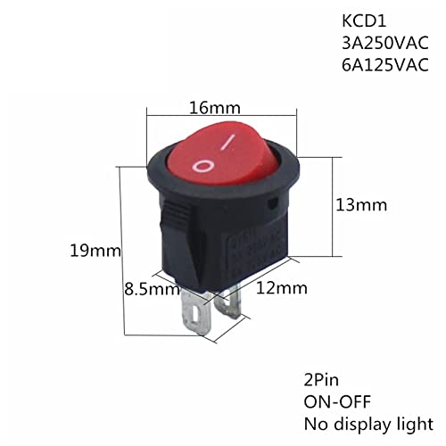 Interruptor basculante de 2 pines KCD1 On/Off redondo de 15mm para corriente AC DC 3