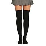 HUKUMA Overknees Strümpfe Damen, Reinschwarz Kniestrümpfe, Oberschenkelhohe Socken Damen