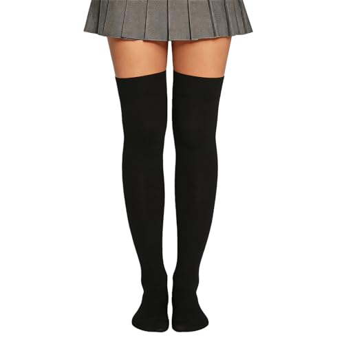 HUKUMA Overknees Strümpfe Damen, Reinschwarz Kniestrümpfe, Oberschenkelhohe Socken Damen