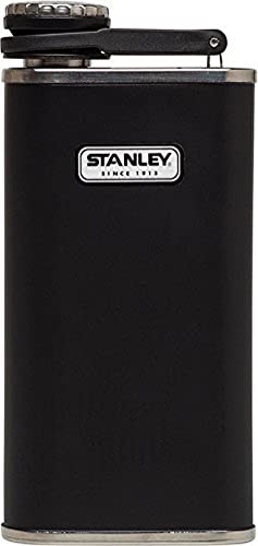 Stanley Classic Easy Fill Wide Mouth Flask 8 oz | Leakproof Hip Flask | Hinge Connected Never Lose Cap | Insulated Stainless Steel Liquor Container | BPA-Free | (Discontinued) Matte Black